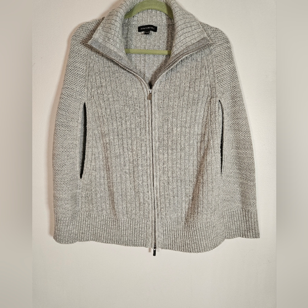 Banana Republic Zip Poncho Cape Cable Knit Grey Merino Wool Blend XS/S
